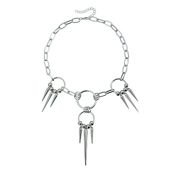 Punk Alloy Spike Cone Pendant Necklaces for Women, Platinum, 16.54 inch(42cm)