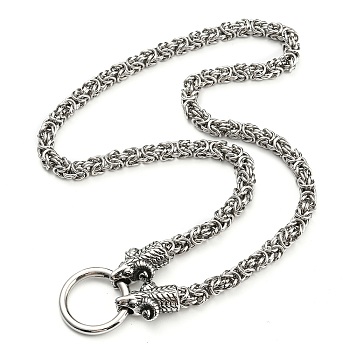 304 Stainless Steel Byzantine Chain Necklaces with 316L Surgical Stainless Steel  Sheep Clasps, Antique Silver & Stainless Steel Color, 24.02 inch(61cm)