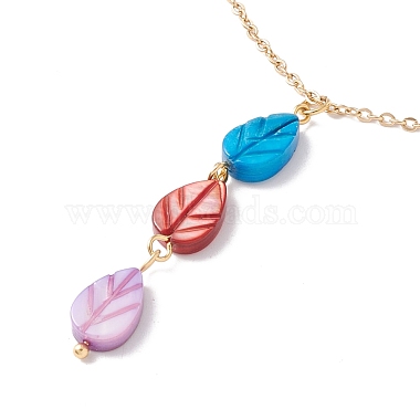 Natural Shell Leaf Pendant Necklace with 304 Stainless Steel Chains for Women(NJEW-C016-09G)-3