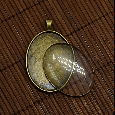 40x30mm couverture de clair cabochon ovale en verre et en alliage antique bronze blanc supports pendentif cabochon pour bricolage de création de portrait pendentif(DIY-X0159-AB-FF)-3