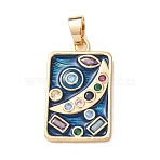 Brass Micro Pave Colorful Cubic Zirconia Pendants, with Blue Enamel, Rectangle with Moon Charms, Real 18K Gold Plated, 27x16x2.5mm, Hole: 6.5x3.5mm(KK-C264-13G)