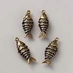 Tibetan Styles Alloy Pendants, Fish Charms, Antique Bronze, 38x15x9.5mm, Hole: 2mm(FIND-WH0199-473A-AB)