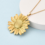 304 Stainless Steel Pendant Necklaces, Sun Flower, Ion Plating(IP), Real 18K Gold Plated, 17.72~18.11 inch(45~46cm)(NJEW-T018-12G)
