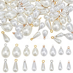 64Pcs 16 Styles ABS Plastic Imitation Pearl Pendants, with Brass Finding, Teardrop Charm, Platinum & Golden, 12.5~21.5x5.5~13mm, Hole: 1.5~2mm, 4pcs/style(FIND-PH0027-70)