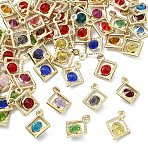60Pcs Rack Plating Eco-Friendly Iron Rhinestone Pendants, Rhombus Charms, Cadmium Free & Nickel Free & Lead Free, Light Gold, Mixed Color, 16.5x13x5.5mm, Hole: 1.4mm(IFIN-YW0003-93)