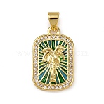 Brass Micro Pave Cubic Zirconia Pendants, Real 18K Gold Plated, with Enamel, Rack Plating, Long-Lasting Plated, Cadmium Free & Lead Free, Tree, 21.5x13.5x3.5mm, Hole: 3.5x5mm(KK-D424-21C-G)