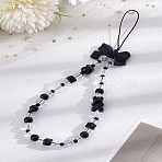 1Pc Acrylic Beaded Mobile Straps for Women, Phone Decorations Charm, Bowknot, Black, 213mm(AJEW-LP0004-51)