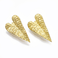 Brass Pendants, Nickel Free, Heart Leaf, Raw(Unplated), 22x12x5mm, Hole: 1.4mm(KK-T040-006-NF)