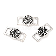 Tibetan Style Alloy Connector Charms, Rectangle with Round, Antique Silver, 12.5x24x2mm, Hole: 4x6mm, about 483pcs/1000g(PALLOY-R143-05AS)