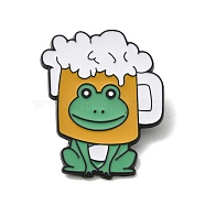 Frog Enamel Pin, Black Alloy Brooch for Backpack Clothes, Drink, 39x31.5x1mm(JEWB-P025-A07)