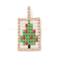 Handmade Seed Beads, Loom Pattern, Rectangle Pendant, Christmas Tree, 23x13x2mm, Hole: 3x1.5mm(PALLOY-MZ00151-01)