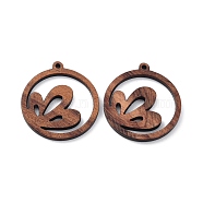 Walnut Wood Laser Cut Pendants, Hollow Charms, Undyed, Flat Round, 32.6x29.5x2.4mm, Hole: 1.6mm(WOOD-Q051-05D)