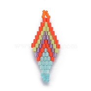 MIYUKI & TOHO Handmade Japanese Seed Beads Links, Loom Pattern, Rhombus, Dark Orange, 32.5~33x12.5~13.5x1.7mm, Hole: 1.2~1.5mm(SEED-E004-J05)