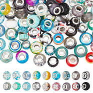 108Pcs 2 Colors Acrylic & Resin & Polymer Clay Rhinestone European Beads, Large Hole Beads, with Silver Color Core, Rondelle, Mixed Color, 13.5~14x8~10mm, Hole: 5mm, 54pcs/color(OPDL-NB0001-16)
