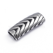 Hollow Retro 304 Stainless Steel Slide Charms/Slider Beads, for Leather Cord Bracelets Making, Rectangle with Snake Bone Pattern, Antique Silver, 12x31.5x7mm, Hole: 5x9mm(X-STAS-L243-021AS)