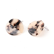 304 Stainless Steel Stud Earring, with Cellulose Acetate(Resin) Pendants, Semi Circle, Antique White, 22.5mm, Pin: 0.7mm, Semi Circle: 10.5x22.5x2.5mm (EJEW-JE04308-02)