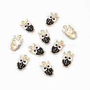 10Pcs Alloy Enamel Pendants, Owl, Golden, Black, 20x11x3.5mm, Hole: 1.6mm(ENAM-YW0004-58A)