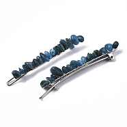 Platinum Plated Alloy French Hair Barrettes, with Natural Apatite Chips, Cadmium Free & Lead Free, 67x10~11x12mm(PHAR-T003-01B)