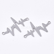201 Stainless Steel Links connectors, Laser Cut Links, Heartbeat Shape, Stainless Steel Color, 33x20x1mm, Hole: 1.8mm(X-STAS-N091-33P)