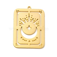 201 Stainless Steel Pendants, Rectangle with Star and Moon, Golden, 31.5x22.5x1mm, Hole: 1.6mm(STAS-E175-15G)