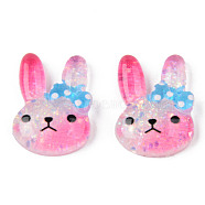Resin Cabochons, with Glitter Sequins, Rabbit, Deep Pink, 22x17x6mm(X-CRES-N024-20)