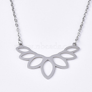 201 Stainless Steel Pendant Necklaces, with Cable Chains, Lotus, Stainless Steel Color, 17.9 inch(45.5cm), 2mm, Lotus: 25x40x1mm(NJEW-T009-JN063-1-40)