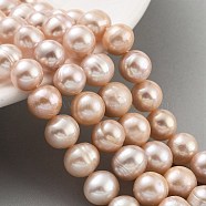 Natural Cultured Freshwater Pearl Beads Strands, Potato, Light Salmon, 9~10mm, Hole: 0.6mm, about 19~20pcs/strand, 6.10~6.50 (15.5~16.5cm)(PEAR-C003-19E)