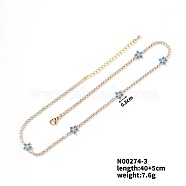 European and American Fashion Style Brass Rhinestone Flower Necklaces, Dodger Blue, 15.75 inch(40cm)(IO5961-3)