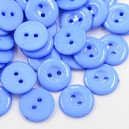 Acrylic Sewing Buttons for Costume Design, Plastic Shirt Buttons, 2-Hole, Dyed, Flat Round, Cornflower Blue, 15x2mm, Hole: 1mm(BUTT-E087-B-02)