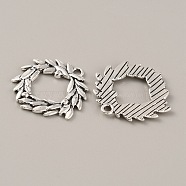Tibetan Style Alloy Pendants, Leafy Branch Charms, Olive Branch, Antique Silver, 25x27x2mm, Hole: 2mm(FIND-TAC0002-061A)