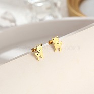 304 Stainless Steel Stud Earrings for Women, Deer, Golden, 11x7mm(DL2638-1)