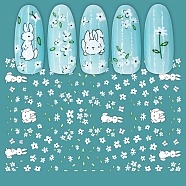 Bunny Nail Art Stickers, Self-adhesive, For Nail Tips Decorations, Flower & Rabbit Pattern, White, 10.5x7cm(MRMJ-Q080-EB091)