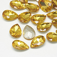 Pointed Back Glass Rhinestone Cabochons, Back Plated, Faceted, teardrop, Topaz, 10x7x4mm(RGLA-T081-7x10mm-22)