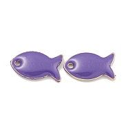 Brass Enamel Charms, Real 18K Gold Plated, Fish Charm, Medium Purple, 14x7.5x2.5mm, Hole: 1.5mm(KK-S386-07G)