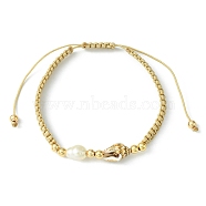 Adjustable Natural Cultured Freshwater Pearl & Shell Braided Bead Bracelets, Adjustable Nylon Cord Bracelets for Women, Seashell Color, Inner Diameter: 1-3/4~3-1/4 inch(4.5~8.2cm)(BJEW-JB09890)