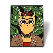 Black Alloy Brooches, Halloween Flower Cat Enamel Pins, Sea Green, 33x26x1mm(JEWB-Z024-07EB-04)