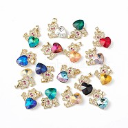 Real 18K Gold Plated Rack Plating Brass Micro Pave Cubic Zirconia Pendants, with Glass, Long-Lasting Plated, Cadmium Free & Lead Free, Cat with Heart, Mixed Color, 21x19.5x7.5mm, Hole: 3.5x5mm(KK-C015-31G)