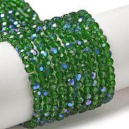 Electroplate Transparent Glass Beads Strands, Faceted, Round, Rainbow Plated, Green, 3mm, Hole: 0.8mm, about 164~166pcs/strand, 19.69~19.88 inch(50~50.5cm)(EGLA-A035-T3mm-L11)