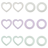 12Pcs 6 Style Heart/Ring Glitter Silicone Beads, DIY Nursing Necklaces and Bracelets Making, Mixed Color, 40x8mm, Hole: 3mm, 2pcs/style(SIL-CA0002-82)