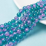 Spray Painted Crackle Glass Beads Strands, Round, Two Tone, Dark Cyan, 8mm, Hole: 1.3~1.6mm, about 100pcs/strand, 31.4 inch(CCG-Q002-8mm-06)