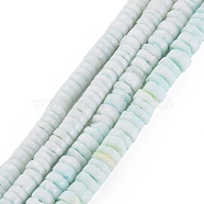 Sea Shell Beads Strands, Dyed, Flat Round/Disc, Light Cyan, 3~4x1~3mm, Hole: 1mm,  about 95~110pcs/strand, 6.89 inch(17.5cm)~7.28 inch(17.5cm~18.5cm)(SSHEL-T014-49)