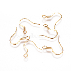 304 Stainless Steel French Earring Hooks, Flat Earring Hooks, with Horizontal Loop, Real 18K Gold Plated, 17x18.5x1.5mm, Hole: 2mm, 22 Gauge, Pin: 0.6mm(STAS-F227-24-G)