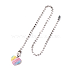 Resin Ceiling Fan Pull Chain Extenders, with Iron Ball Chains, Heart, 332mm, Pendant: 17x18.5x3.5mm(FIND-JF00128-01)