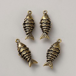 Tibetan Styles Alloy Pendants, Fish Charms, Antique Bronze, 38x15x9.5mm, Hole: 2mm(FIND-WH0199-473A-AB)