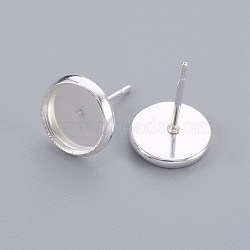 304 Stainless Steel Stud Earring Findings, Flat Round, Silver Color Plated, Tray: 8mm, 10x2mm, Pin: 0.8mm(STAS-F188-01P-B)