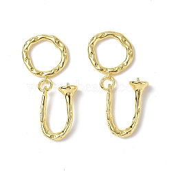 Brass Fold Over Clasps, Textured, U Shaped, for Half Drilled Bead, Real 18K Gold Plated, Ring: 16x15x2.5mm, U Bar: 19x14x2mm, Pin: 0.8mm(KK-P223-23G)