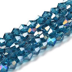 Transparent Electroplate Glass Beads Strands, AB Color Plated, Faceted, Bicone, Steel Blue, 4x4mm, Hole: 0.8mm, about 82~85pcs/strand, 12.01~12.2 inch(30.5~31cm)(EGLA-A039-T4mm-B01)