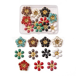 ARRICRAFT 11 Colors 22Pcs Flower Brass Enamel Beads, Mixed Color, 16x18x2mm, Hole: 2mm, 2pcs/color(KK-AR0002-04)