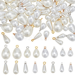 64Pcs 16 Styles ABS Plastic Imitation Pearl Pendants, with Brass Finding, Teardrop Charm, Platinum & Golden, 12.5~21.5x5.5~13mm, Hole: 1.5~2mm, 4pcs/style(FIND-PH0027-70)
