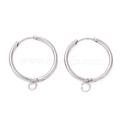 201 Stainless Steel Huggie Hoop Earring Findings, with Horizontal Loop and 316 Surgical Stainless Steel Pin, Stainless Steel Color, 23x19.5x1.5mm, Hole: 2.5mm, Pin: 1mm(STAS-P283-01N-P)